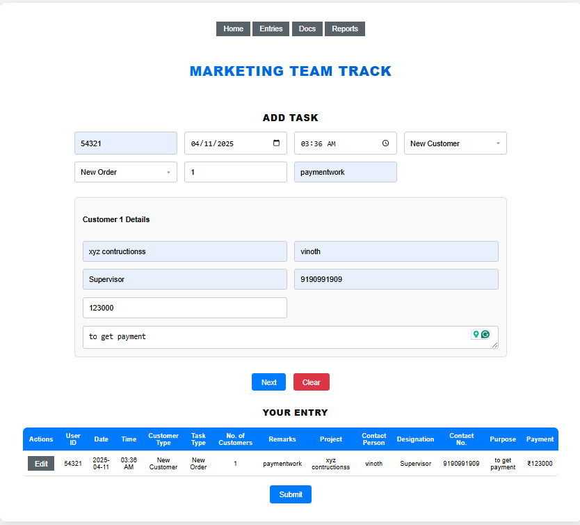 Marketing Team Track Screenshot